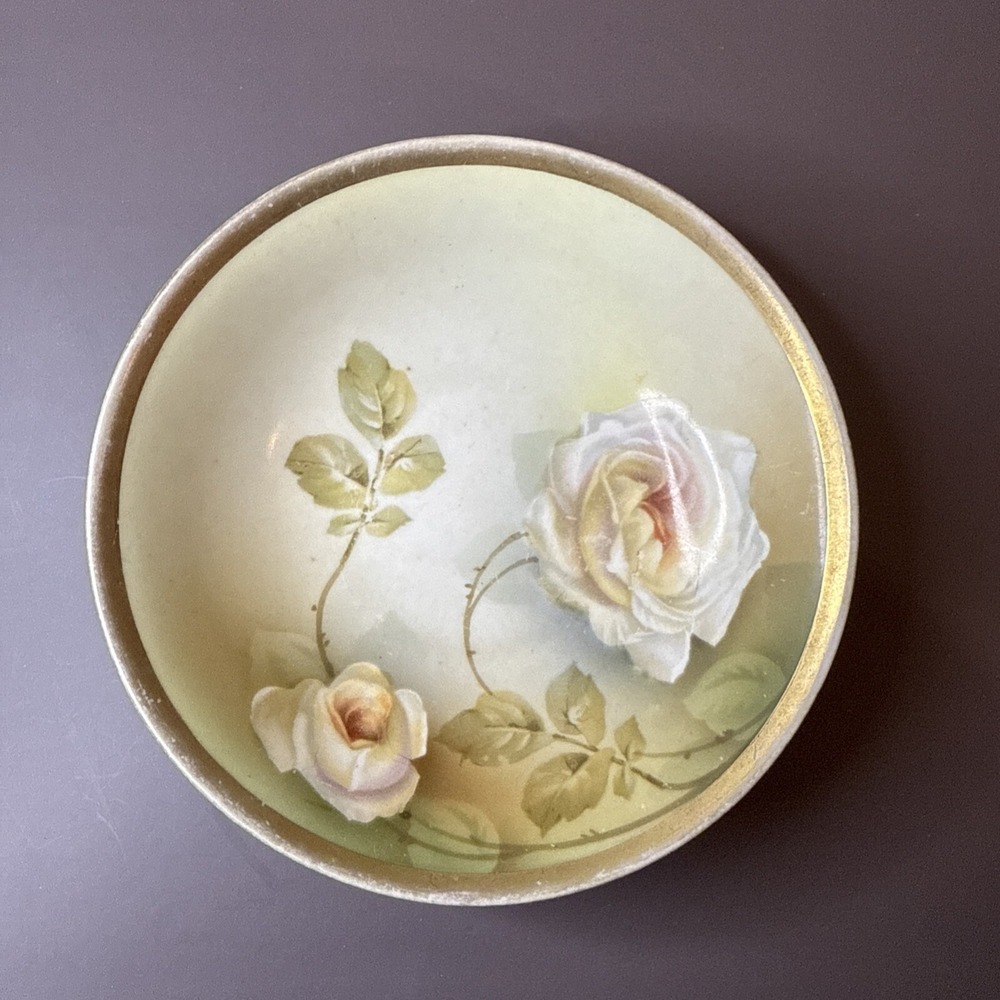 RS Germany Vintage 1920 To 1944 Hand-Painted Pastel Roses Cabinet Bowl 5 1/4"